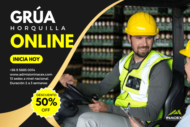 imagen resumen del curso de grua horquilla en la modalidad online con 50% de descuento