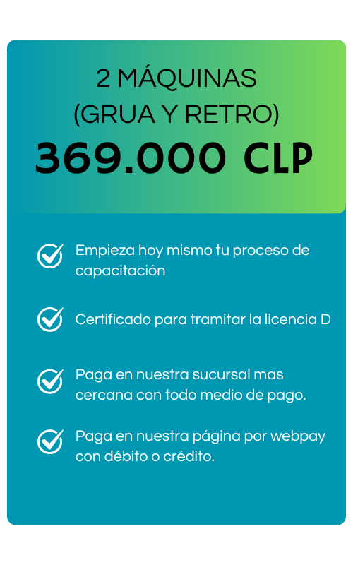 valor de promocion tomando curso de grua horquilla y retroexcavadora y beneficios