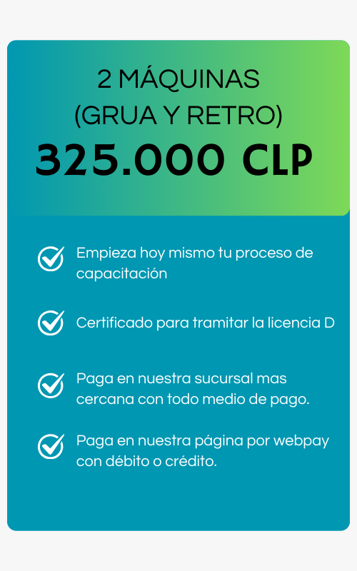 valor de promocion tomando curso de grua horquilla y retroexcavadora y beneficios